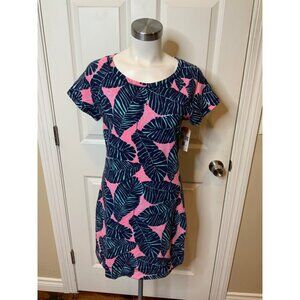 Lilly Pulitzer Navy Blue, Teal & Pink Fern Tammy French Terry Dress,  Size Small